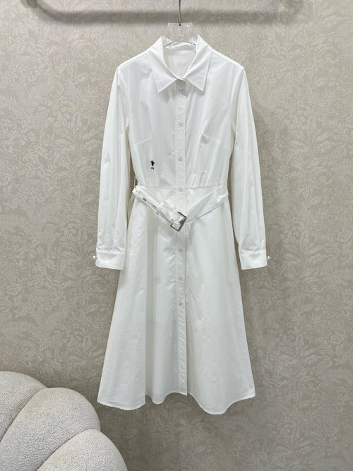 Dior Long Sleeve Dress with Custom Logo and Pearl Buttons