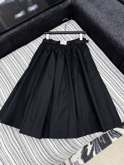 Prada Custom-Made Nylon Skirt with Triangle Logo Belt, Elegant and Chic