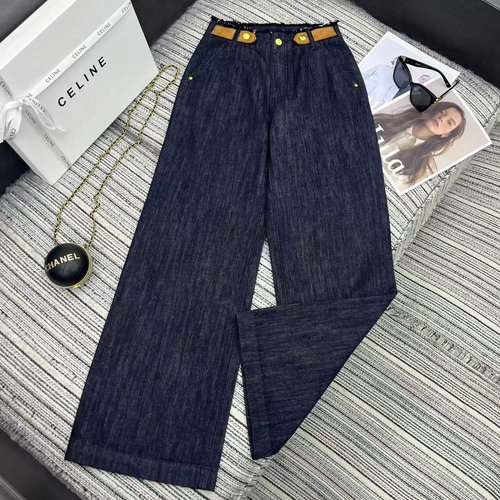 Celine Recommended Early Autumn Embroidered Back Design Wide Leg Jeans