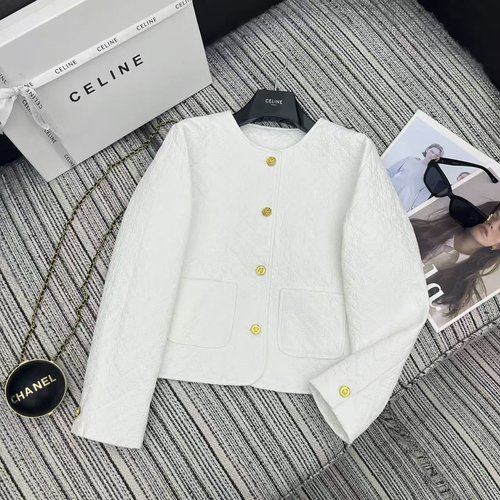 Celine Recommended Early Autumn Logo Embroidered Round Neck Coat