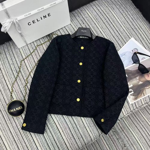 Celine Logo Embroidered Jacquard Round Neck Coat in Two Colors