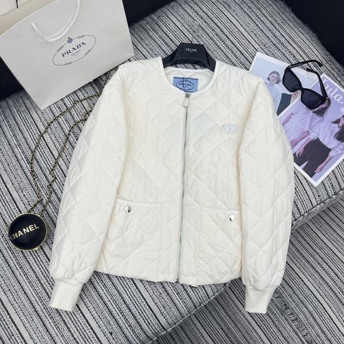 Prada Caramel Diamond Quilted Round Neck Cotton Coat, Exclusive Design