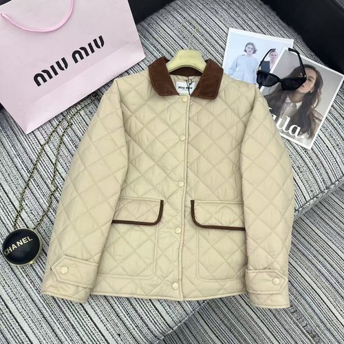 Miu Miu Color-Blocked Collared Diamond Quilted Cotton Jacket