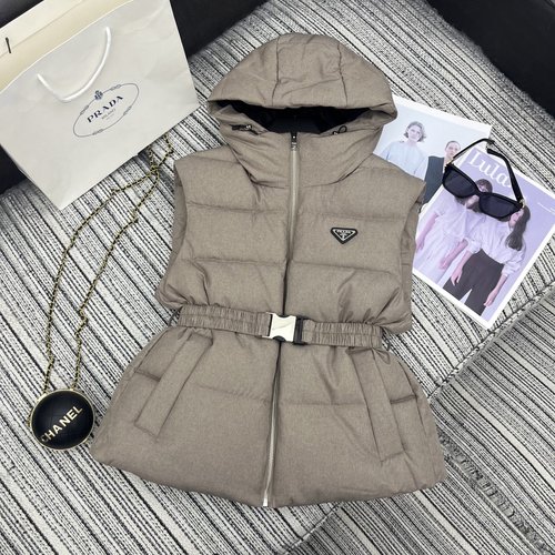 Prada Recommended Down Vest with Hood and Triangle Logo