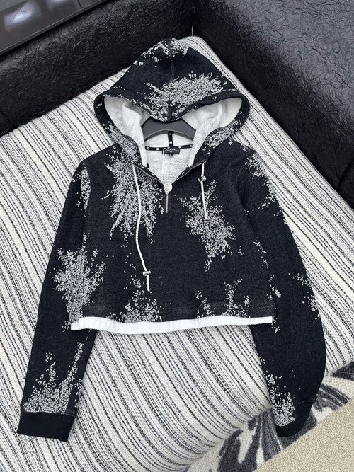 Chanel Classic Jacquard Hooded Fleece Sweatshirt with Elastic Cuffs