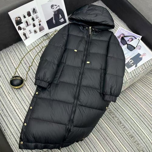 Max Mara New Long Hooded Down Jacket with Side Metal Buckle