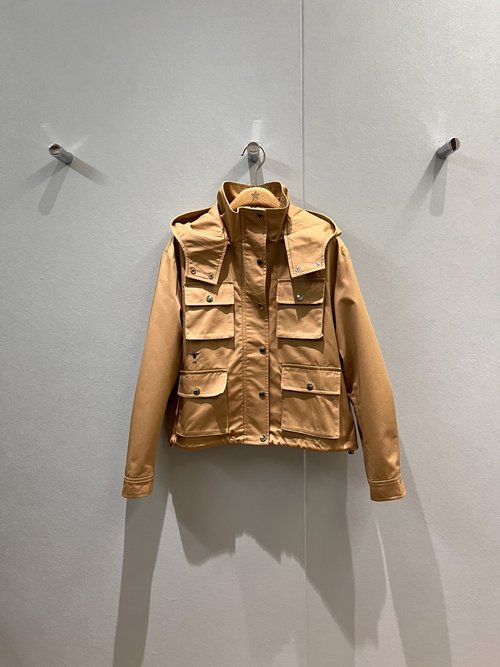 Dior Classic Damask Lined Hooded Jacket with Detachable Hood & Bee Embroidery