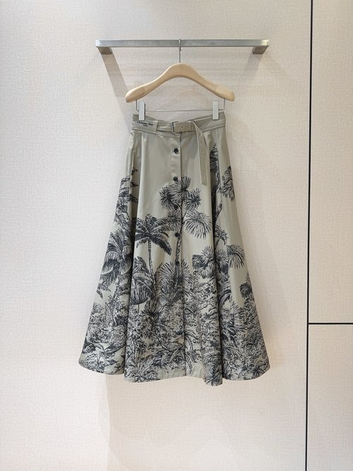 Dior Elegant Cotton A-line Skirt with Button Front and Belt Detail