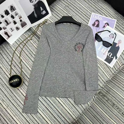 Chrome Hearts Cross Print Peaked Neck Long Sleeve T-shirt in Three Colors