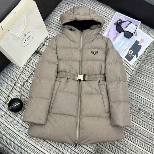 Prada Recommended Long Padded Jacket with Inverted Triangle Logo