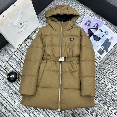 Prada Long Padded Jacket with Inverted Triangle Logo, Filled with 90% White Goose Down
