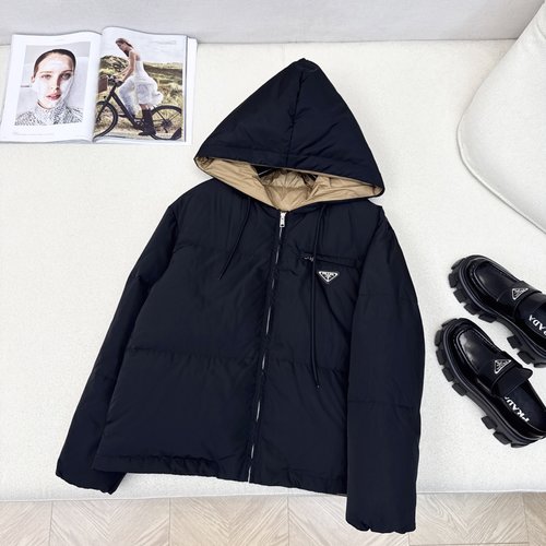 Prada Triangle - Logo Hooded Down Jacket, High - Quality and Trendy