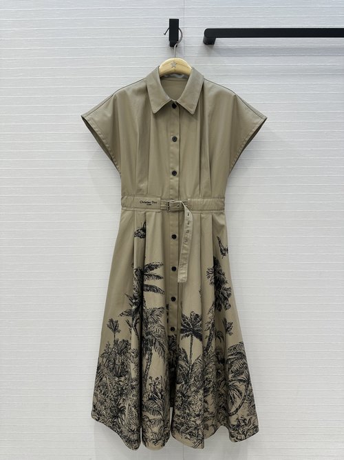 Dior High-End Ruched Waist A-Line Dress with Animal Print