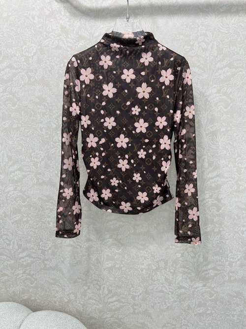 Louis Vuitton Chic Letter Floral Print Mesh Base Layer with Waist - Shrinking Feature