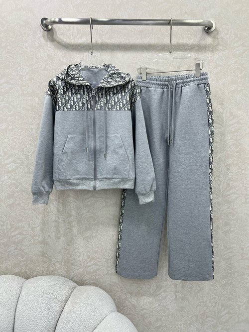 Dior Jacquard Suit Set with Hooded Jacket and Straight-Leg Trousers