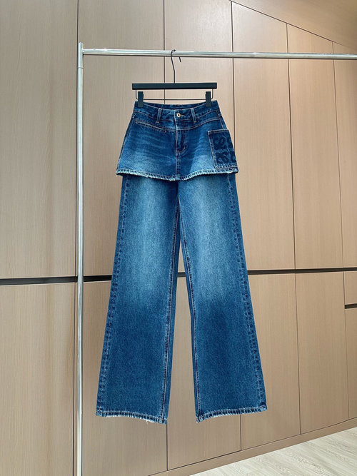 Loewe Designer Original Apron-Style Stacked Jeans - Elegant and Versatile