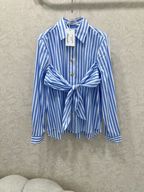Chanel French New Style Striped Shirt with Bow and Brand Hardware
