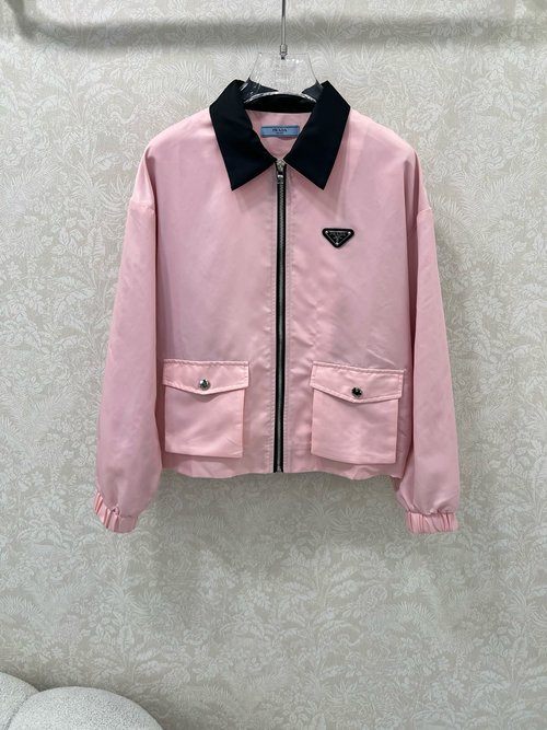 Prada Nylon Lapel Jacket with Back Zipper and Classic Triangle Logo