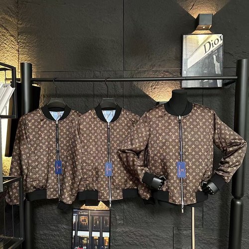 Louis Vuitton Reversible Collared Jacket with Distinctive Print and Elastic Cuffs