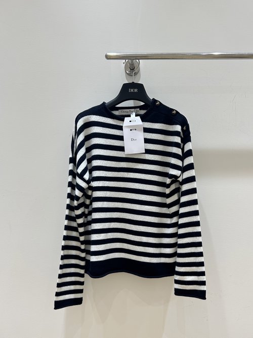 Dior Navy - Style Knit Sweater with Eye - Catching Shoulder Buttons