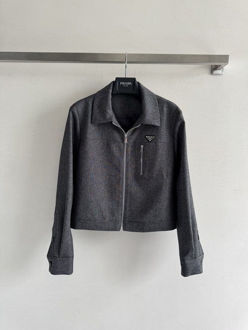 Prada Grey Jacket with Triangle Logo, Fashion Appeal