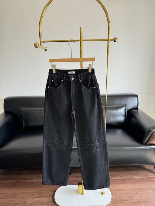 Loewe Loose Straight Jeans with Logo Embroidery, Cool