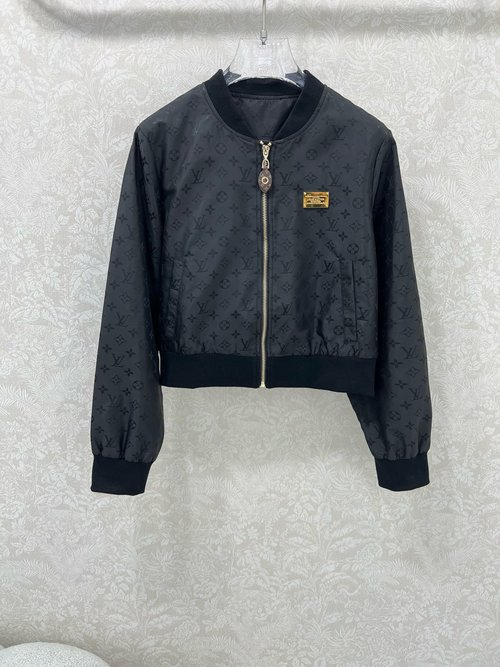 Louis Vuitton Ribbed Collar Printed Jacket with Monogram and Four-Leaf Clover