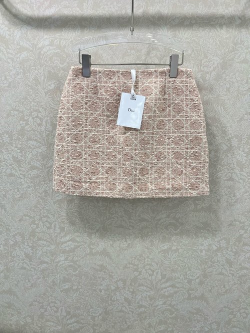 Dior Macaron Color Wicker Patterned Skirt, Imported Woolen