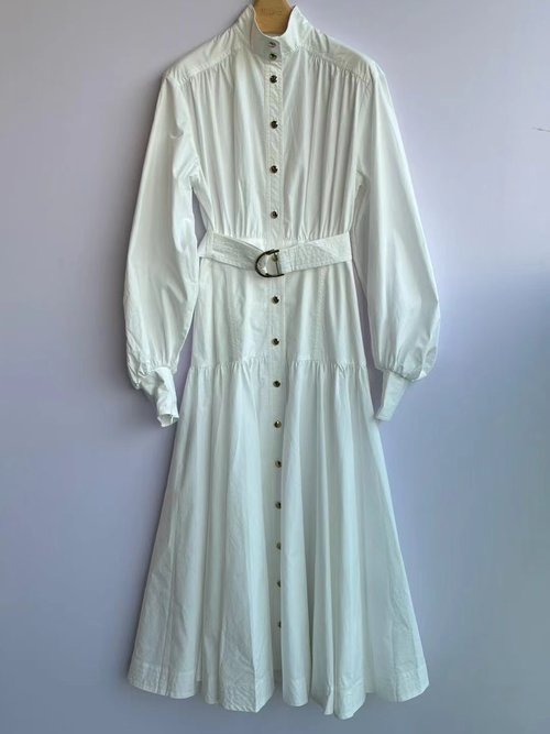 Zimmermann Hypnotic Series Cotton Striped Shirt with High Collar and Lantern Sleeves