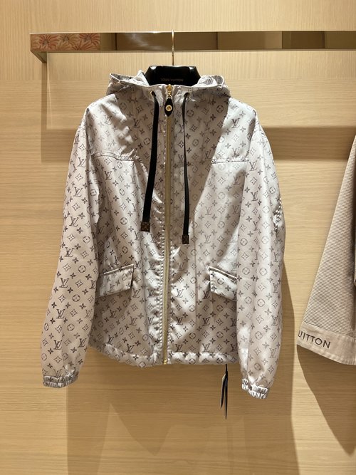 Louis Vuitton Hooded Drawstring Windbreaker with Four-Leaf Clover and Letter Logos