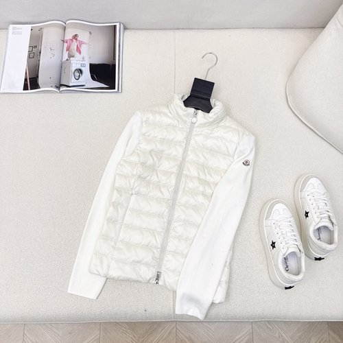 Moncler Knitted Patchwork Stand-Collar Down Jacket