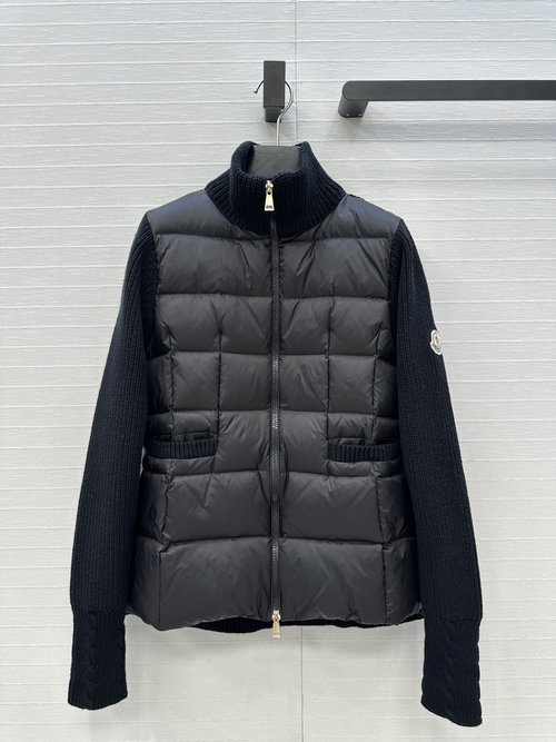 Moncler Knitted Spliced Down Jacket with Quilted Pattern