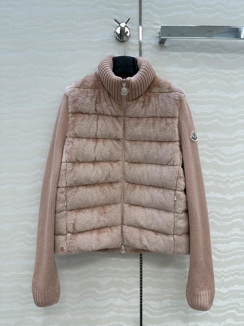 Moncler Original Quality Wool Sleeve Spliced Down Jacket with Teddy Fabric