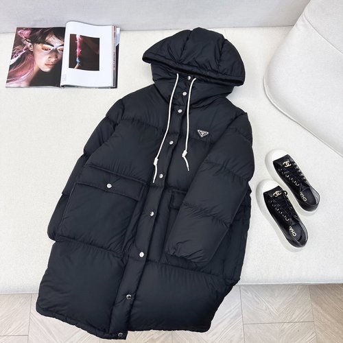 Prada Classic H-Style Down Jacket with Triangular Logo