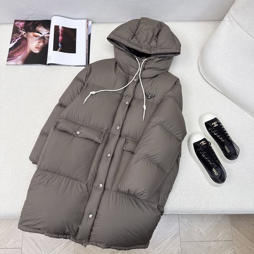 Prada Classic H-Style Down Jacket with Triangular Logo