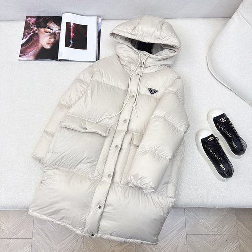 Prada Classic H-Style Down Jacket with Triangular Logo