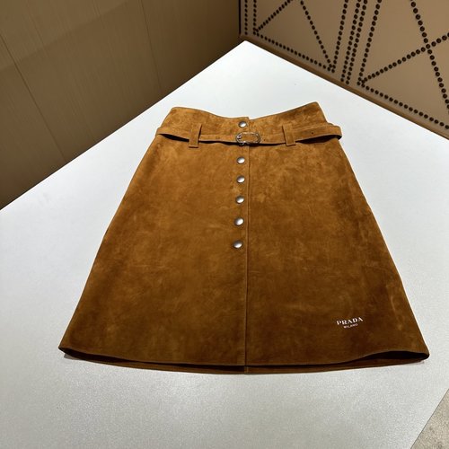 Prada Top-Quality Leather Suede Skirt with Custom Accessories