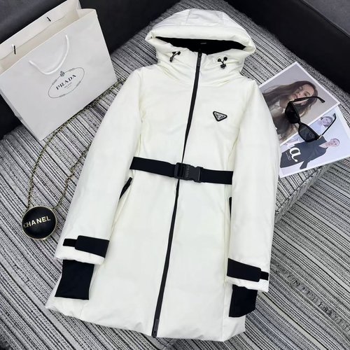 Prada New Ski Jacket with Hood, Mid - Length, Classic Triangle Logo, High - Quality Down Fill