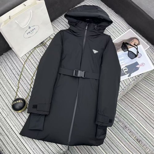 Prada New Ski Jacket with Hood, Mid - Length, Classic Triangle Logo, Premium Down Insulation