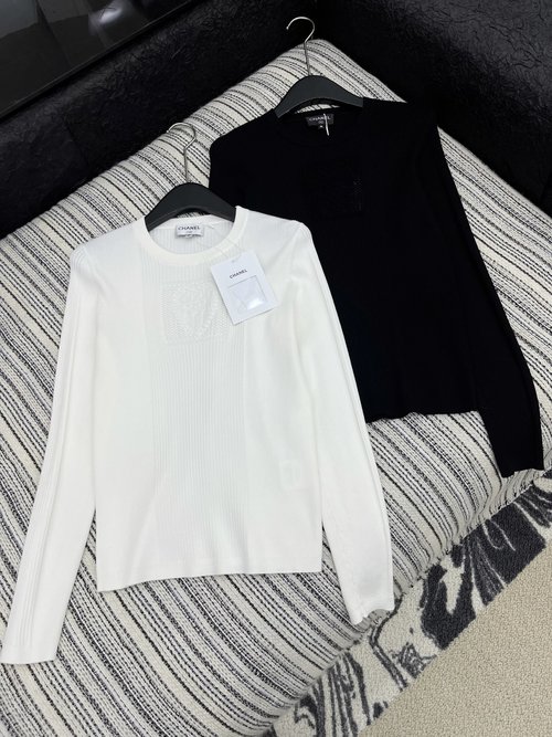 Chanel Embroidered Long Sleeve Knitwear with High Elasticity