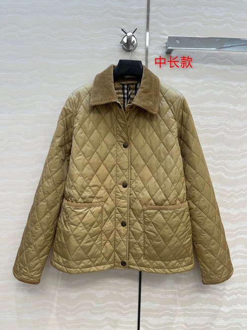 Burberry Exclusive Double Diamond Quilted Cotton Coat with Contrast Corduroy Collar