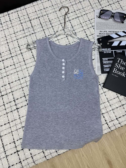 Loewe Stitched Iconic Logo Knit Sleeveless Blouse, Elegant Allure