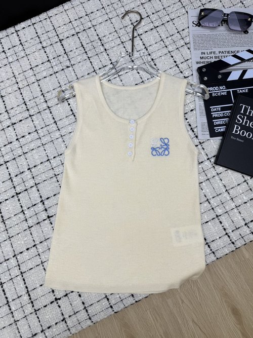 Loewe Stitched Iconic Logo Knit Sleeveless Blouse, Elegant Allure