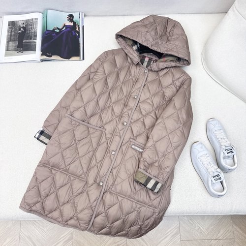 Burberry Essential Collection Diamond Quilted Hooded Long Down Jacket