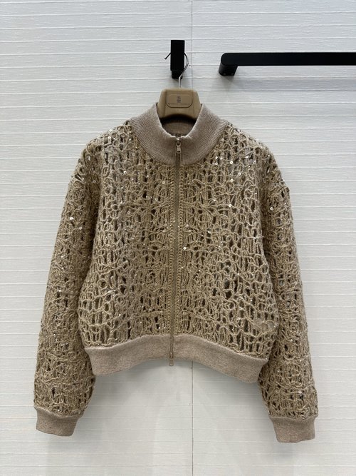 Brunello Cucinelli Exclusive High-End Hollowed Cashmere Baseball Cardigan