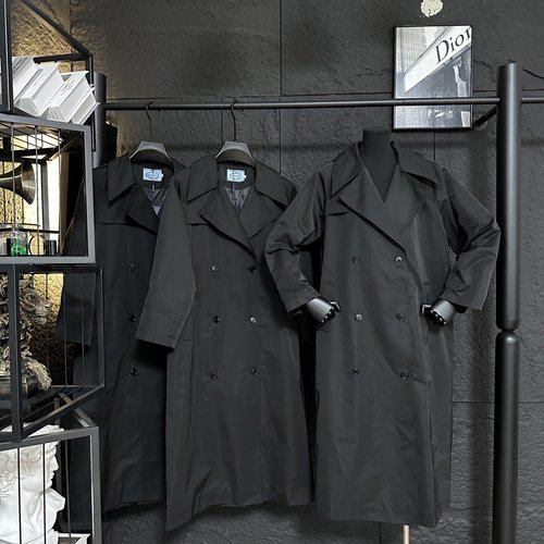 Prada Simple & Elegant Straight-leg Long Coat with Special Neckline