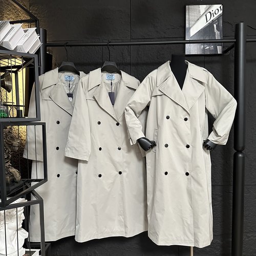 Prada Simple & Elegant Straight-leg Long Coat with Special Neckline