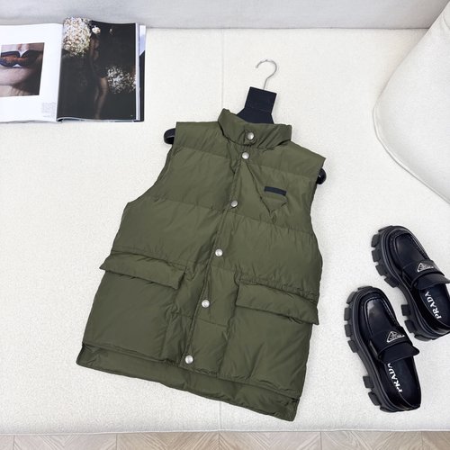 Prada Stand - Collar Workstyle Down Vest with 90% Duck Down and Logo Decoration