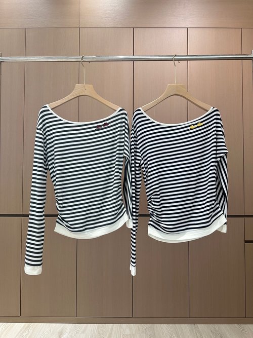 Miu Miu Designer s Original Tencel Wool Striped Off-the-Shoulder Top with Cloud-Like Comfort