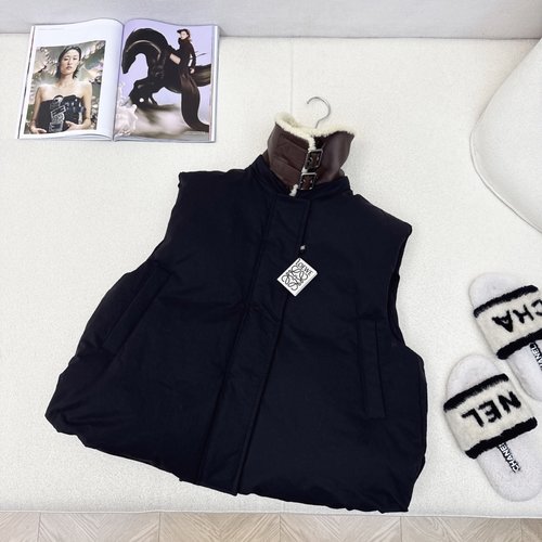 Loewe Plaid Lamb Wool Collar Bread Down Vest, Stylish and Warm